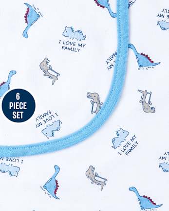 Baby Boys Dino Bib And Burp Cloth 6-Piece Set