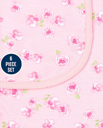 Baby Girls Rose Bib And Burp Cloth 6-Piece Set