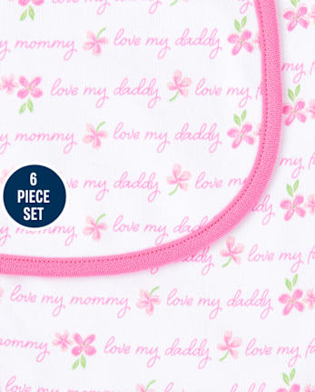 Baby Girls Rose Bib And Burp Cloth 6-Piece Set