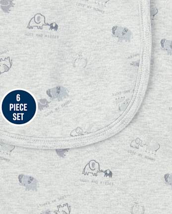 Ensemble bavoir et torchon unisexe pour bébé éléphant, 6 pièces
