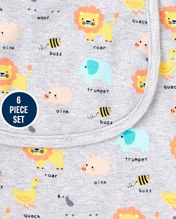 Baby Boys Animals Bib And Burp Cloth 6-Piece Set