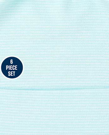 Ensemble 6 pièces bonnet et mitaines noués animaux pour bébé garçon