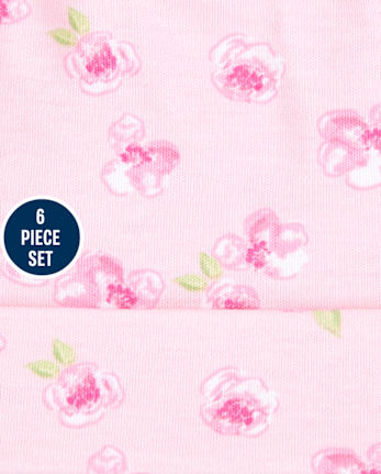 Ensemble 6 pièces bonnet et mitaines noués rose pour bébé fille