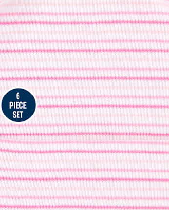Ensemble 6 pièces bonnet et mitaines noués rose pour bébé fille