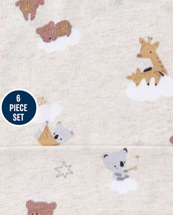 Ensemble 6 pièces bonnet et mitaines noués unisexe pour bébé ours