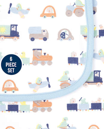 Baby Boys Transportation Bib And Burp Cloth 6-Piece Set