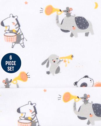 Conjunto unisex de 6 piezas con gorro y manoplas anudadas de animales para bebé