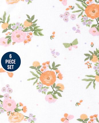 Conjunto de 6 piezas con babero y paño para eructar rosa para bebé niña