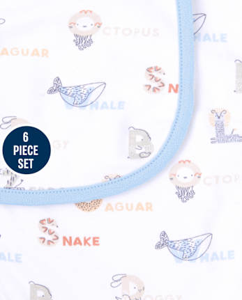 Baby Boys Animals Bib And Burp Cloth 6-Piece Set