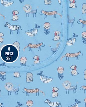 Baby Boys Animals Bib And Burp Cloth 6-Piece Set