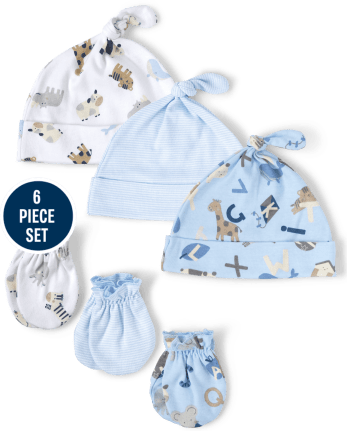 Baby Boys Animal Knotted Hat And Mittens 6-Piece Set