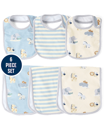 Baby Boys Animal Bib And Burp Cloth 6-Piece Set