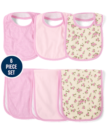 Baby Girls Floral Bib And Burp Cloth 6-Piece Set