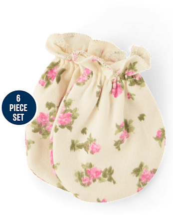 Baby Girls Floral Headwrap And Mittens 6-Pack