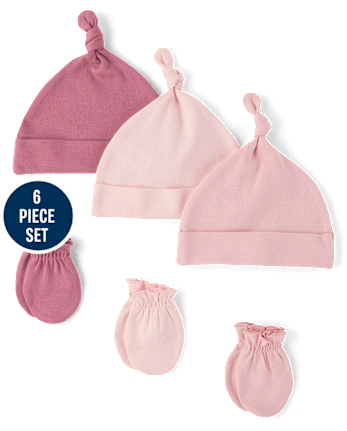 Baby Girls Hat And Mittens 6-Piece Set