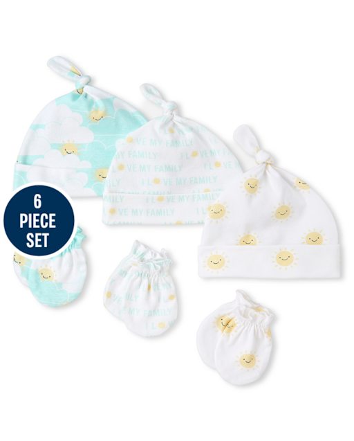Ensemble 6 pièces bonnet et mitaines noués Sunny Family unisexe pour bébé