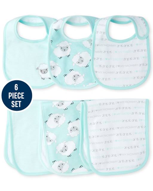 Baby Sheep Bib And Burp Cloth 6-Piece Set