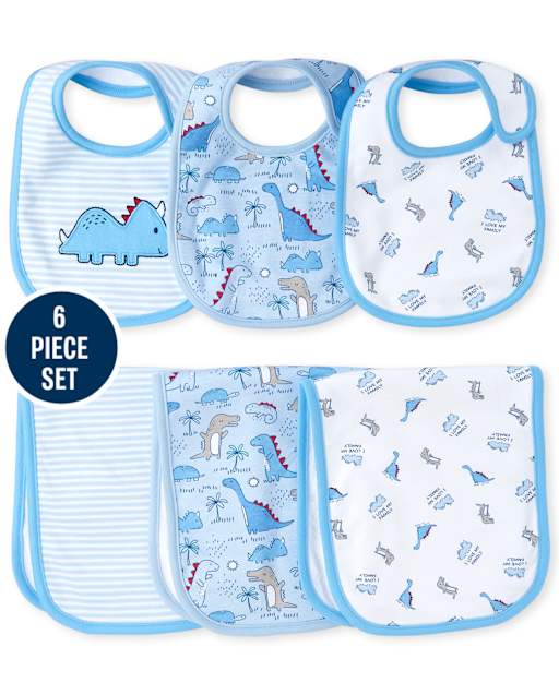 Ensemble 6 pièces bavoir et bavoir dinosaure pour bébés garçons