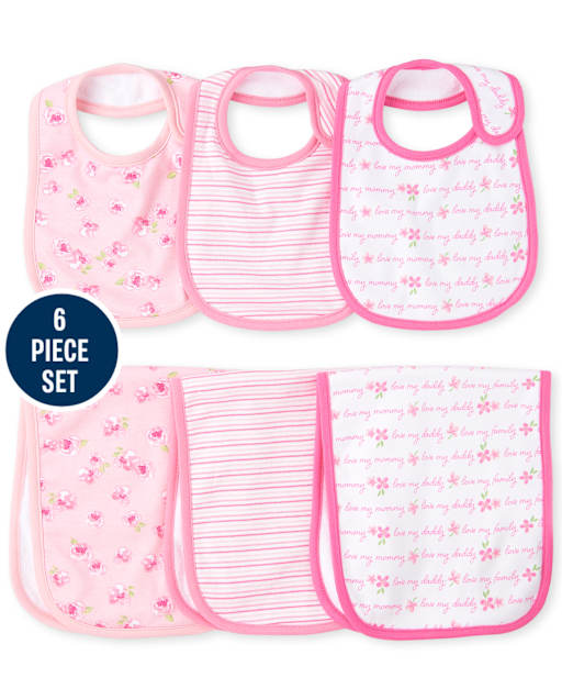 Ensemble 6 pièces bavoir et bavoir rose pour bébé fille
