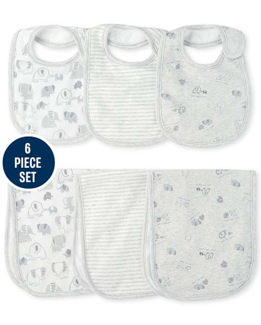 Ensemble bavoir et torchon unisexe pour bébé éléphant, 6 pièces