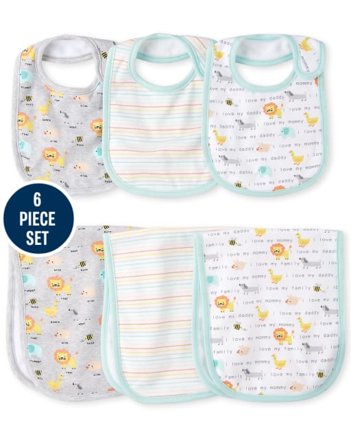 Baby Boys Animals Bib And Burp Cloth 6-Piece Set