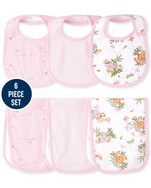 Ensemble 6 pièces bavoir et bavoir rose pour bébé fille