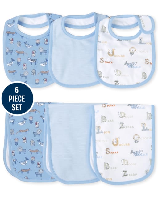 Baby Boys Animals Bib And Burp Cloth 6-Piece Set