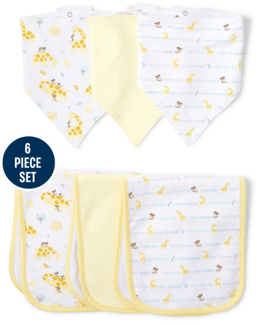 Unisex Baby Giraffe Bib And Burp Cloth 6-Piece Set