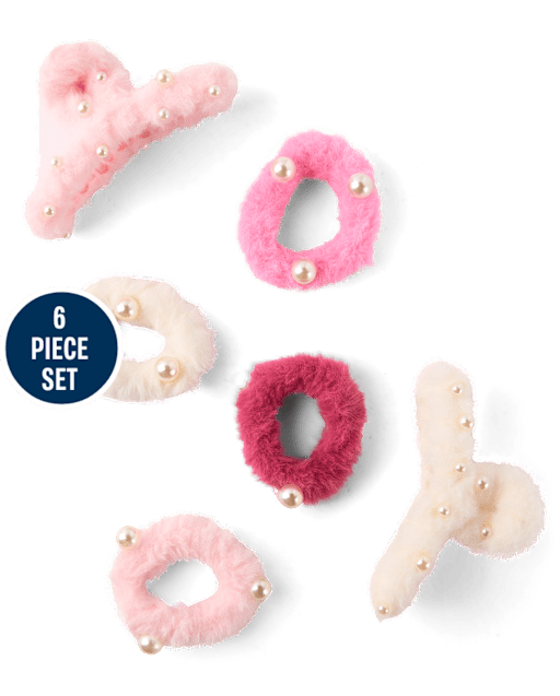 Ensemble de 6 accessoires pour cheveux en fausse fourrure pour filles
