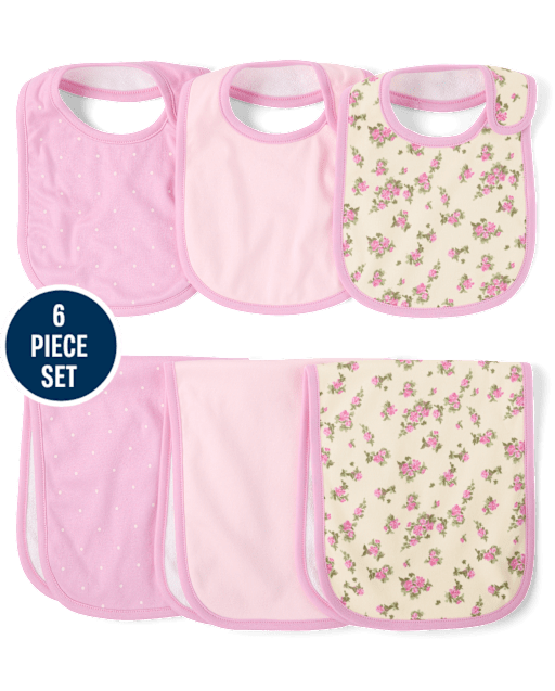 Baby Girls Floral Bib And Burp Cloth 6-Piece Set