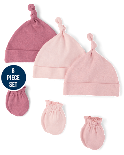 Baby Girls Hat And Mittens 6-Piece Set