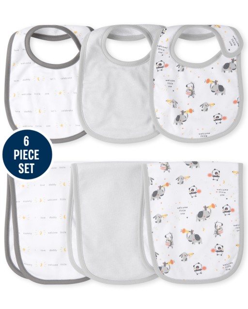 Unisex Baby Animal Bib And Burp Cloth 6-Piece Set