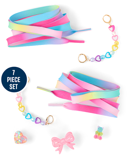 Girls Rainbow Shoelace & Shoe Charm 6-Piece Set