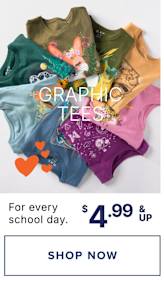 A colorful assortment of graphic tees, featuring various designs and patterns, is displayed on a plain background, accompanied by a promotional message offering them at a price of $4.99 and up.