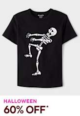 A black t-shirt with a white skeleton design prominently displayed in the center.