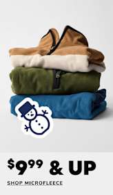 A stack of folded microfleece clothing items, including a tan, white, and olive green garment, with a blue garment on top displaying a cartoon character logo, accompanied by a 60% off sale promotion.