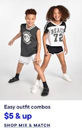 Two children in athletic wear pose against a plain gray background, with text overlaying the bottom of the image.