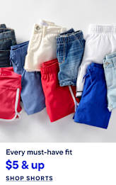 A collection of colorful shorts are neatly folded in the foreground against a white background with text overlaying the bottom.