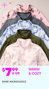 The image displays a collection of warm and cozy microfleece clothing items, including hoodies and pullovers in various pastel and earthy tones, arranged on a plain background.