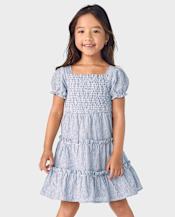 Girls Striped Linen-Blend Tiered Dress