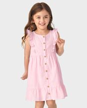 Girls Ruffle Linen-Blend Tiered Dress