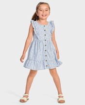 Girls Ruffle Linen-Blend Tiered Dress