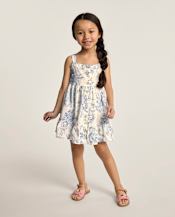 Girls Embroidered Floral Bow Button Front Dress - Driftwood Bay