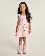 Girls Embroidered Flag Seersucker Tiered Dress - Nantucket Charm