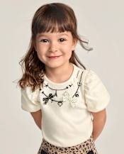 Girls Embroidered Necklace Puff Sleeve Top - The Leopard Edit