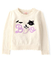 Girls Crochet Halloween Scalloped Sweater - Trick or Treat