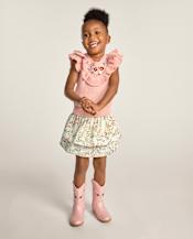 Girls Floral Pintuck Tiered Ruffle Skort - Blue Sky Mountain