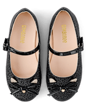 Girls Glitter Cat Ballet Flats - Little Essentials