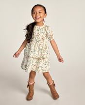 Girls Floral Smocked Pintuck Dress - Blue Sky Mountain