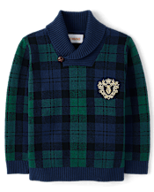Boys Plaid Shawl Collar Sweater - Tartan Remix